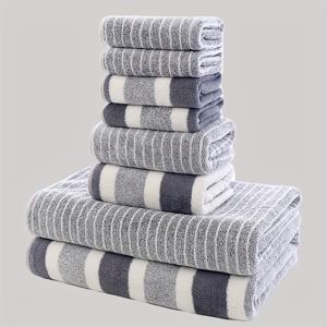 TEMU 8pcs 광범위한 및 협소한 스트립 세트, 2개의 손수건 및 2개의 욕실 수건, 4개의 얼굴 수건, 8pcs 수건 세트, 야외 수건, 캠핑 수건, 하이킹 수건, 비즈니스 장소 수건, 스파, 발 마사지, 땀 스팀, 목욕, 호텔 및 기타 클럽용품에 적합, 매우 부드러운 두꺼운 욕실 수건, 흡수력 좋은 빠른 건조 샤워 수건