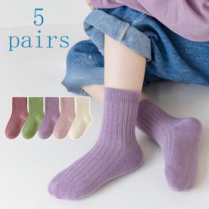 TEMU 브랜드 +75% 할인 어린이 양말 5켤레 소녀용 얇은 여름 중목 양말 소년용 베이비 양말 봄과 가을 소녀용 보라색 양말