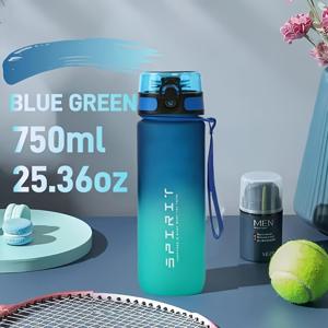 TEMU 1개 그라데이션 스포츠 물병, 빨대 뚜껑, 누수 방지 PC 소재, 750/1000ml 용량, 검정에서 파랑/흰색에서 터키석 그라데이션, 체육관, 야외 여행, 하이킹 및 뜨거운/차가운 음료에 완벽