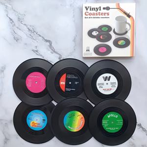 TEMU 빈티지 비닐 레코드 코스터 6개 세트, CD 타입 플라스틱 커피 코스터, 티컵 코스터; 패셔너블한 커피 머신 액세서리 비닐 레코드 매트, 크리스마스, 발렌타인데이 선물