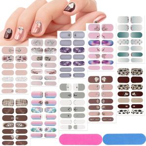 TEMU 140pcs 10장 풀 랩 네일 스티커 폴리쉬 스트립 그라데이션 스티커 글리터 셀프 아데시브 DIY 아트 데칼 스티커 스트립 2pcs 네일 파일 포함 휴일 장식용 (샤이니 스타일)