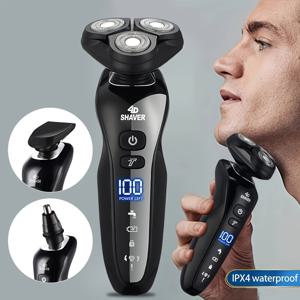 TEMU 남성용 3-in-1 전기 면도기 세트, 드라이 및 웨트 3D 남성용 전기 면도기, 충전식 회전식 면도기, 아버지의 날 선물, F