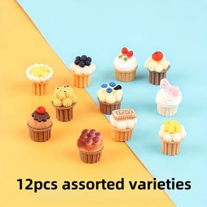 TEMU 12개 미니어처 과일 및 케이크 콘 수지 장식, 혼합 색상, DIY 공예, 미니 하우스 장식, 비즈 모음