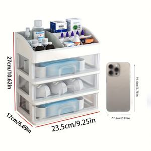 TEMU 1pc 4단 PP 소재 데스크 오가나이저 서랍 포함 - 다목적 수납, 사무용품, 화장품, 학용품 - 가정 및 사무실 사용을 위한 공간 절약 디자인