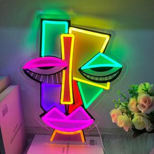 TEMU 1개 추상 얼굴 네온 사인, USB 전원 LED 벽 예술, 조절 가능한 밝기, UV 인쇄, 플라스틱, 스위치 제어, 벽걸이, 갤러리, 클럽, 바, 침실, 파티 장식, 이상적인 선물을 위한 다목적