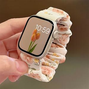 TEMU 애플 워치용 우아한 장미 꽃 탄성 헤어 밴드 스트랩 - 38mm부터 49mm까지, iWatch 시리즈 SE/10/9/8/7/6/5/4/3용
