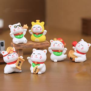 TEMU 6pcs 귀여운 레진 행운의 고양이 장식품 - 트레이스 없는 접착제, 모스 랜드스케이프 DIY 장식 액세서리, 크리스마스, 파티, 자동차, 사무실, 데스크탑, 홈 룸, 케이크 및 보나이 미용, 축제 룸 장식 | 재미있는 고양이 디자인 | 내구성 있는 레진
