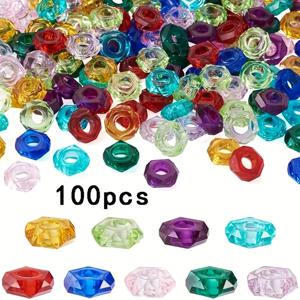 TEMU 100개 13mm 대구멍 페이스팅 라운드 수지 비즈 DIY 쥬얼리 만들기, 핸드메이드 팔찌, 목걸이, 공예 액세서리