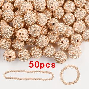 TEMU 50개 10mm 샴페인 라인스톤 클레이 비즈 - 아이스 시리즈 야구 스파클, 라운드 샴발라 디스코 볼 디자인 DIY 주얼리 만들기용