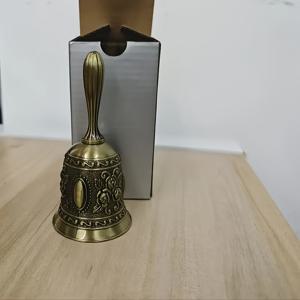 TEMU 1개 우아한 골동품 황동 핸드벨, 철 구조, 꽃 조각, 결혼식, 이드 무바라크 및 전통 행사용 - 황갈색