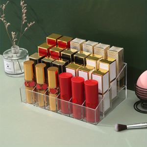 TEMU 1pc 투명 아크릴 24칸 립스틱 홀더, 올인원 다기능 칸막이 메이크업 정리함, 투명 화장품 보관 디스플레이, 화장대 데스크용