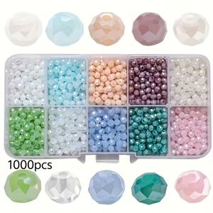 TEMU DIY 액세서리 만들기용 4mm 유리 구슬 1000개 (10박스) - 목걸이, 귀걸이, 팔찌 제작 키트
