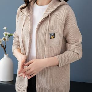 TEMU 1pc 우아한 여성용 후드 스웨트셔츠 가디건 - 폴리에스테르 니트 풀오버 지퍼, 긴팔, 단색, 캐주얼 루즈핏 아우터웨어 가을/겨울용