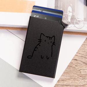 TEMU 남녀공용 슬림 RFID 차단 알루미늄 지갑 - 귀여운 고양이 디자인, 팝업 카드 거치대, 도난 방지 기능, 비즈니스 신용카드에 적합, 소형 지갑|카드지갑|지갑|명함지갑