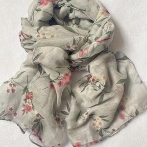 TEMU 1pc 스타일 라이트 그레이 플로럴 프린트 스카프 여성용, 100% 폴리에스테르 발리사, 비늘, 장식용 비치 랩 숄, 손세탁/드라이클리닝