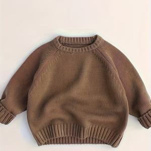 TEMU 여아용 니트 풀오버, 단색 다재다능하고 귀여운 보온 베이스 레이어