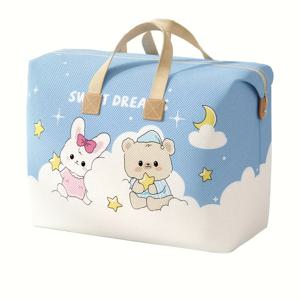 TEMU 귀여운 곰 & 토끼 디자인의 대용량 접이식 수납 가방 - 이불, 옷, 담요, 장난감에 완벽함|이불정리함