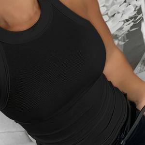 TEMU CHICME 여성용 민소매 탱크탑 - 플러스 사이즈 핏 스트레치 캐주얼 셔츠, 솔리드 화이트 라운드넥 사계절 기계 세탁 가능 우아한 상의, 데일리 웨어, 클래식 스타일, 편안한 착용감, 캐주얼 의류