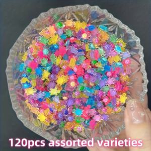TEMU 120개 아이스-클리어 컬러 미니 거북이 레진 참 - DIY 네일 아트, 주얼리 만들기, 스크랩북 크래프트용 플랫 백 멀티컬러 광택 비즈 - 다양한 디자인 (꽃무늬, 별, 하트), 스크랩북 용품, 창의적인 공예 액세서리