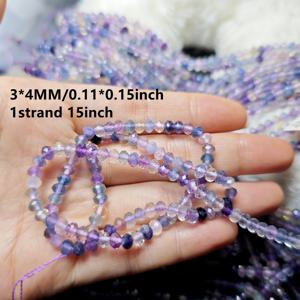 TEMU 1줄 3mm & 4mm 천연 플루오라이트 컷팅 비즈와 스페이서 비즈 - DIY 주얼리 만들기용 다채로운 보라, 파랑, 분홍, 흰색, 노랑, 초록 크리스탈 루스 비즈