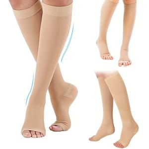 TEMU 1쌍 S-XXL 오픈 토 압력 양말, 다기능 종아리 양말, 수면 탄성 압박 양말, 긴 튜브 스포츠 양말, 요가 양말