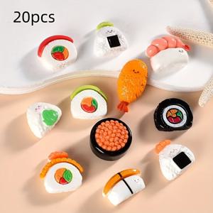 TEMU DIY 휴대폰 케이스, 헤어 클립 및 쥬얼리 만들기에 사용할 수 있는 20개의 수시 스타일 수지 장식 - 공예품을 위한 다양한 초밥 롤 장식