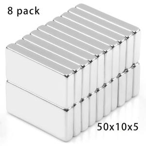 TEMU 8개 희토류 금속 네오디뮴 자석, 50 x 10 x 5mm 직사각형 산업용 자석, 냉장고, 가정용, 도구 보관용