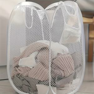 TEMU 현대적인 디자인 폴리에스터 그리드 세탁 바구니 대형 팝업 손잡이 포함 - 접을 수 있는 메쉬 보관 바구니, 더러운 옷 보관에 편리함, 가정용 필수 정리함, 거실, 욕실, 침실 의류 보관에 적합 - 다기능 구성품, 안감 없음, 어머니날, 부활절 선물