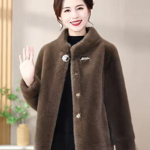 TEMU 여성용 우아한 겨울 코트, 모피로 제작되었습니다.