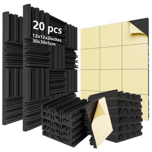 TEMU 20개 블랙 고밀도 폼 방음 패널, 12x12x2 인치 - 스튜디오 벽, 사무실, 음악실, 홈 시어터, 천장 및 KTV 포드캐스팅용 자체 접착형 음향 타일