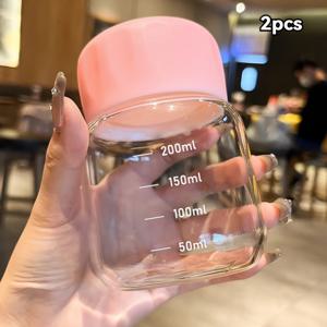 TEMU 2/4pcs 미니 유리 우유 병 뚜껑, 휴대용, 소형, 재사용 가능한 유리 용기, 기계 세척 가능, 우유, 커피, 꽃차 등