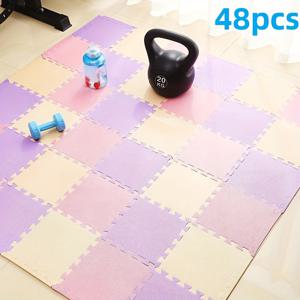 TEMU 48개 세트의 접합형 폼 바닥 타일 - PVC 소재, 단색 패턴, 거실, 침실, 체육관에 이상적 - 새해 축제 선물, 녹색, 핑크, 노란색, 베이지, 파란색, 보라색으로 제공