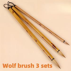 TEMU 3pcs 울프 헤어 캘리그라피 브러시 세트, 전통 중국 쓰기 브러시, 조각된 손잡이, 스틸 로드 및 고품질 순 울프 털 , 롤 및 작은 블록 스타일용|캘리그라피