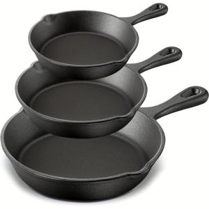 TEMU 3pcs 프리시즌 캐스트 아이언 프라이팬 세트 - 유리 스포트가 있는 비스듬한 프라이팬, 6인치, 8인치, 10인치 프라이팬 포함 - 가정, 레스토랑 및 호텔 주방에 이상적 - 휴일 요리 및 선물에 이상적