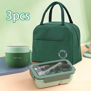 TEMU 3pcs HEART LEAF 보온 보냉 도시락 세트, 850ml 아침 컵 및 열 전달 가방이 있는 전자레인지 안전한 플라스틱 식사 용기, 식품 보관 및 운송을 위한 수동 직사각형 벤토 박스 키트