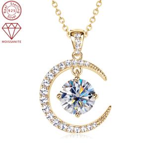 TEMU 3.86g 실버, 2.31ct 모이사나이트 메인 스톤 8mm*1개-2CT; 사이드 스톤 총 캐럿 0.31ct 1스트랜드 925 스털링 실버 여성용 펜던트 목걸이 문 선 요소 라운드 모이사나이트 펜던트 목걸이 패션 기프트 주얼리 기념일 선물, 체인 길이 45+5cm/18+2inch|목걸이|탄생석|은목걸이