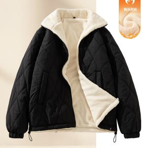 TEMU GSON 남성용 코지 겨울 재킷 - 따뜻한 플리스 안감 퀼트 코트, 캐주얼 루즈핏 스탠드 칼라, 베이지색, 긴 소매, 지퍼 앞면, 세탁기 사용 가능, 겨울 아우터웨어 | 겨울 코트 | 내구성 있는 나일론 외부, 겨울 옷
