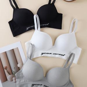 TEMU 3pcs 일상적인 푸시업 브라, 폴리아미드 및 엘라스탄 니트 재질, 무선, 중간 지원, 비제거 패딩, 단색, 성인용 섹시한 스타일