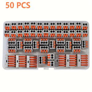 TEMU 50개/상자 2/3/5 와이어 커넥터, 28-12 AWG, 금속 접촉이 있는 빠른 디스커넥트 절연 터미널 - 전기 와이어링, 와이어링 액세서리용紧凑형 PVC 절연 |紧凑형 커넥터 | 내구성 있는 커넥터