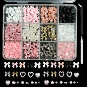 TEMU 1 세트 네일 아트 장식 키트, 레진 보우 찬스 및 다양한 크기의 진주, DIY 매니큐어 액세서리, 보관함이 있는 알코올 없는 네일 아트 용품|네일|네일아트|매니큐어