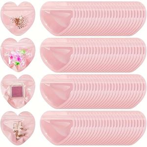 TEMU 100개 세트 핑크 하트 모양 보석 선물 가방, 견고한 PVC 소재와 안전한 밀봉, 목걸이, 귀걸이, 팔찌에 이상적 - 결혼식 선물, 생일 선물, 데이 선물에 이상적