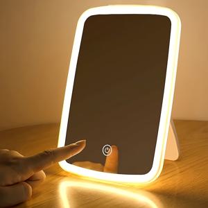 TEMU 터치 센서가 있는 1pc LED 메이크업 거울, 3가지 색상 모드, 조절 가능한 밝기, USB 충전, 충전식 리튬 폴리머 배터리, 휴대용 접이식 디자인, 실내 사용, LED 조명, ≤36V - 다듬어진 꽃 프레임, 컴팩트하고 여행에 적합