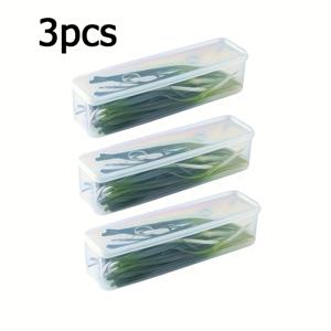 TEMU 3pcs 직사각형 식품 보관 용기, 재사용 가능한 플라스틱 냉장고 정리함, 녹색 양파, 파슬리, 시트러스, 마늘, 면, 계란, 뚜껑이 있는 손 세척식 주방 용품, 쌓을 수 있음, 냉장고 및 냉장고에 안전, 녹색 양파, 시트러스, 생강에 적합합니다.|냉장고|냉동고|마늘다지기