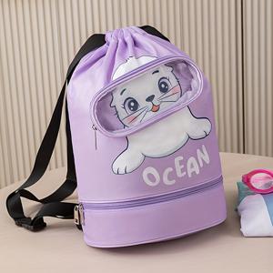 TEMU 1pc 귀여운 만화 원숭이 프린트 백팩 - 대용량, 분홍색으로 노란 꽃과 초록 잎이 있고, 습식/건식 분리, 조절 가능한 스트랩, 지퍼 클로저, 여행, 수영용품 및 체육관에 완벽한 여행용 백팩 | 꽃 프린트 백팩 | 안전한 지퍼 클로저, 원숭이 백팩