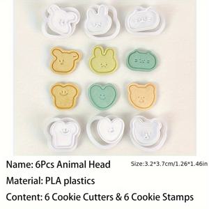 TEMU 6개/세트 4개/세트 미니 동물 강아지 고양이 토끼 3D 쿠키 커터 만화 사랑 곰 토스트 비스킷 스탬프 베이킹 장식 몰드