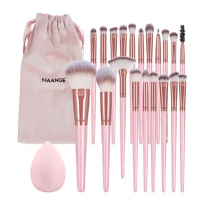 TEMU MAANGE 22pcs 전문 메이크업 브러시 세트, 20개의 메이크업 브러시 + 플란넬 가방 + 1개의 큰 물방울 미용 계란, 부드러운 브러시 메이크업 브러시, 폰드 브러시, 아이섀도 브러시, 블렌딩 브러시, 컨실러 브러시, 아이라이너 브러시, 여행용 휴대용 메이크업 키트, 어머니의 날 선물 세트, 기본 메이크업 브러시|가방