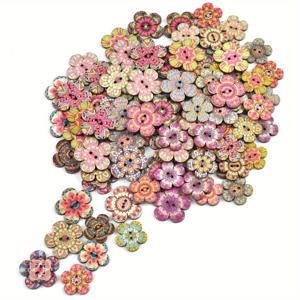 TEMU 100개 빈티지 꽃무늬 단추 - 공예, 가디건, 뜨개질 및 스크랩북용 2홀 레진 재봉 단추, 2/2.4cm (0.8/0.96인치), 핑크, 블루, 그린, 옐로우, 퍼플, 브라운 다양한 사이즈 & 패턴