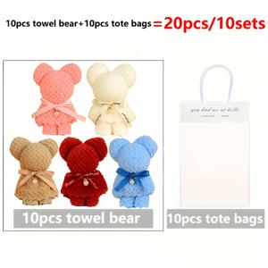TEMU 20개/10세트 귀여운 곰 모양 수건, 곰 모양 수건 10개와 투명 선물 가방 10개 포함, 수건 선물 세트, 발렌타인데이, 결혼 선물, 생일, 기념일, 어머니의 날, 크리스마스 및 기타 파티 선물, 개봉 선물에 적합