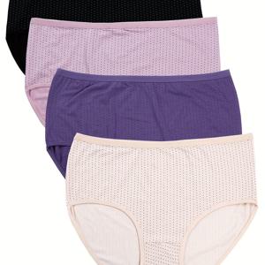 TEMU 4pcs 플러스 사이즈 심플 폴카 도트 브리프, 편안하고 통기성이 좋은 니트 소재, 폴리에스테르-엘라스탐 블렌드, 중간 스트레치, 여성용 속옷 세트와 함께