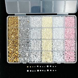 TEMU 뉴 24 그리드 플랫 바텀 하프 서클 펄 네일 아트 장식 DIY 메이크업 페이스 스티커 재료 네일 장식 세트 박스|네일아트|네일재료